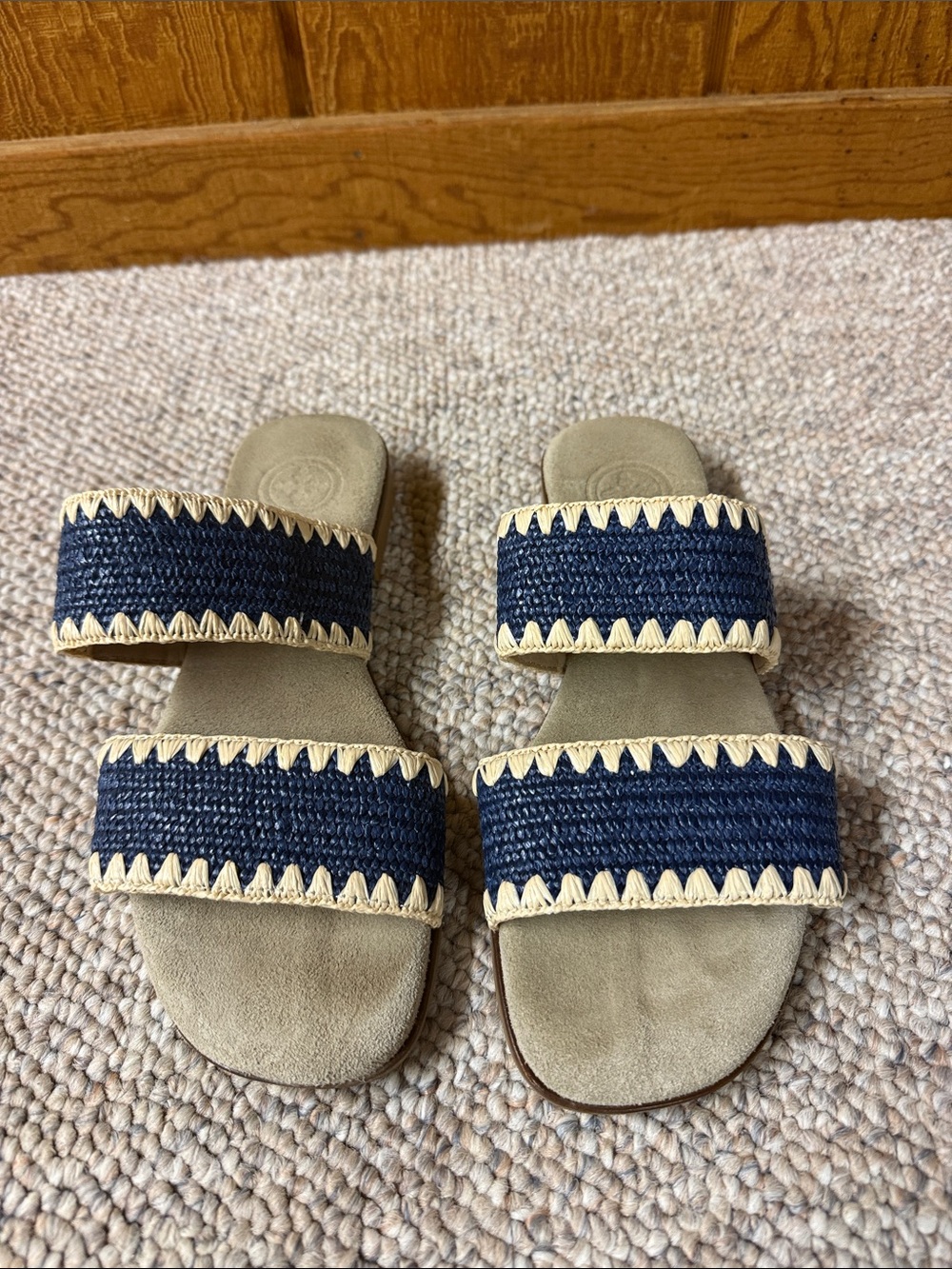 Charleston Shoe Company Blue and Beige Slide Sandals